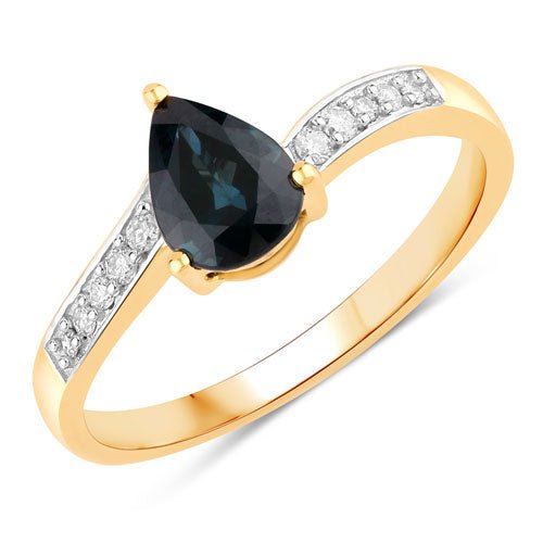 0.89 Carat Genuine Blue Sapphire and White Diamond 14K Yellow Gold Ring - Rings - Custom Crafting Alliance, LLC