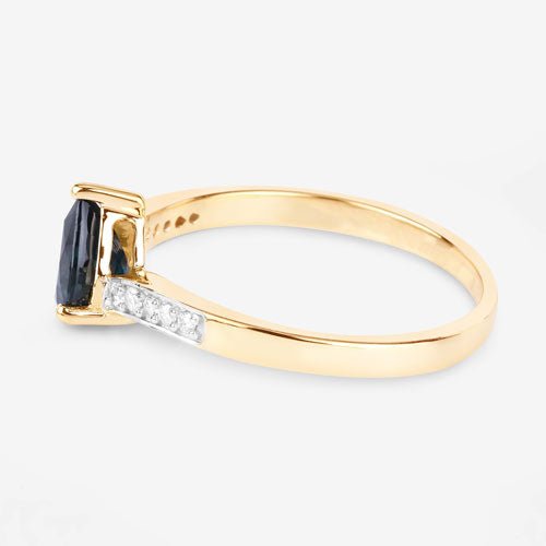 0.89 Carat Genuine Blue Sapphire and White Diamond 14K Yellow Gold Ring - Rings - Custom Crafting Alliance, LLC