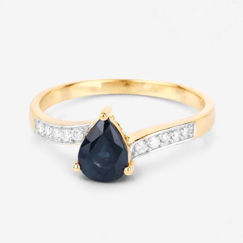 0.89 Carat Genuine Blue Sapphire and White Diamond 14K Yellow Gold Ring - Rings - Custom Crafting Alliance, LLC