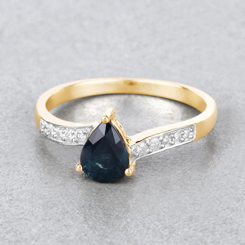 0.89 Carat Genuine Blue Sapphire and White Diamond 14K Yellow Gold Ring - Rings - Custom Crafting Alliance, LLC