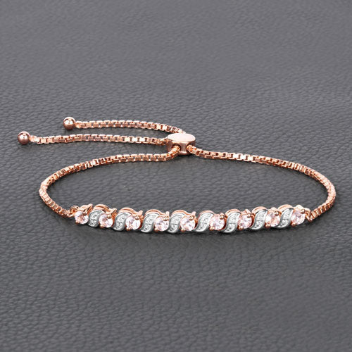 0.89 Carat Genuine Morganite and White Topaz .925 Sterling Silver Bracelet - Bracelets - Custom Crafting Alliance, LLC