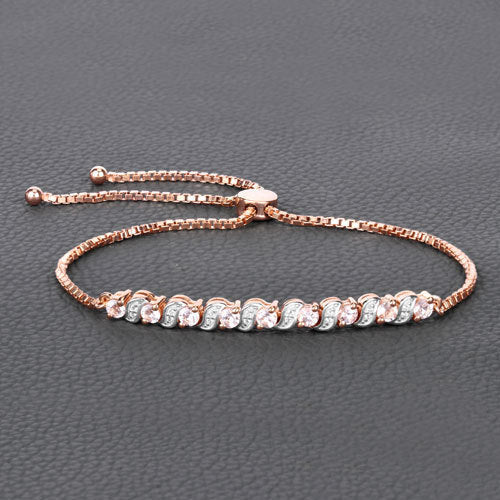 0.89 Carat Genuine Morganite and White Topaz .925 Sterling Silver Bracelet - Bracelets - Custom Crafting Alliance, LLC