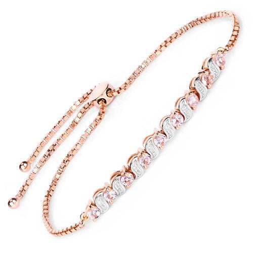 0.89 Carat Genuine Morganite and White Topaz .925 Sterling Silver Bracelet - Bracelets - Custom Crafting Alliance, LLC