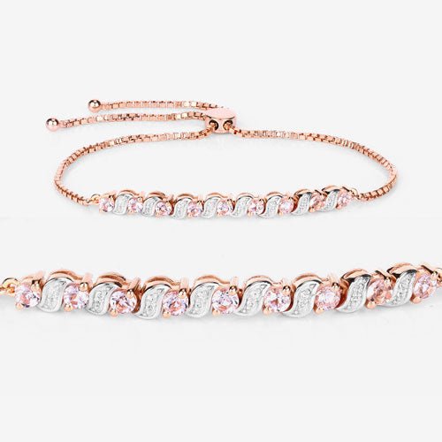 0.89 Carat Genuine Morganite and White Topaz .925 Sterling Silver Bracelet - Bracelets - Custom Crafting Alliance, LLC
