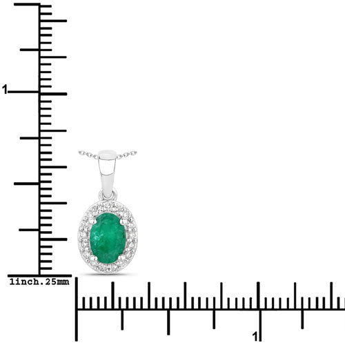 0.89 Carat Genuine Zambian Emerald and Lab Grown Diamond .925 Sterling Silver Pendant - Pendants - Custom Crafting Alliance, LLC