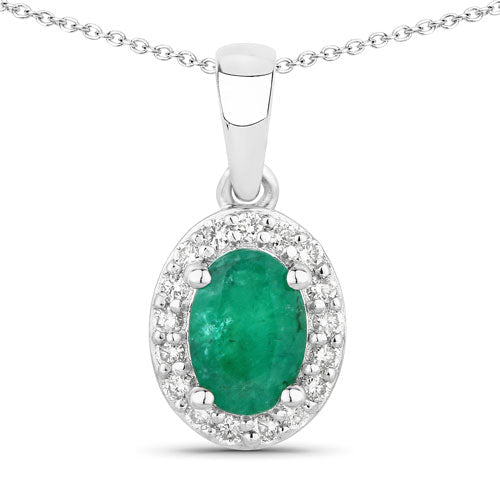 0.89 Carat Genuine Zambian Emerald and Lab Grown Diamond .925 Sterling Silver Pendant - Pendants - Custom Crafting Alliance, LLC