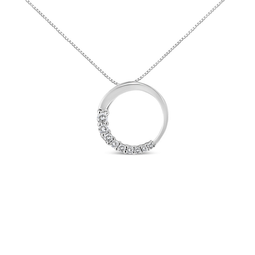 14K White Gold 1/4 Cttw Round-Cut Graduating Diamond Open Circle Hoop 18