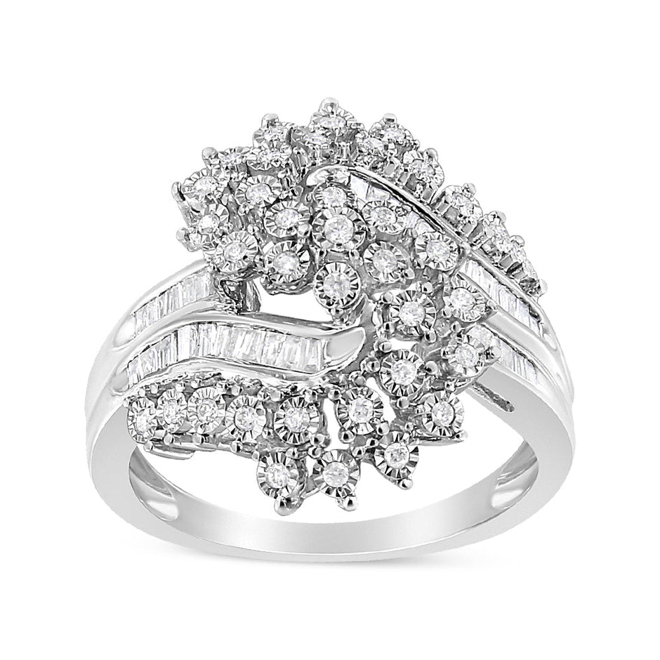 10K White Gold 1/2 Cttw Round and Baguette-Cut 