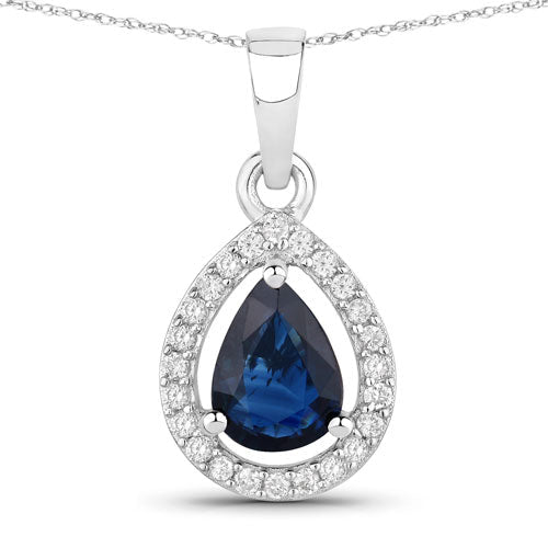 0.91 Carat Genuine Blue Sapphire and White Diamond 14K White Gold Pendant - Pendants - Custom Crafting Alliance, LLC
