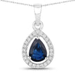0.91 Carat Genuine Blue Sapphire and White Diamond 14K White Gold Pendant - Pendants - Custom Crafting Alliance, LLC