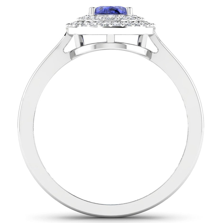 0.91 Carat Genuine Tanzanite and White Diamond 14K White Gold Ring - Rings - Custom Crafting Alliance, LLC