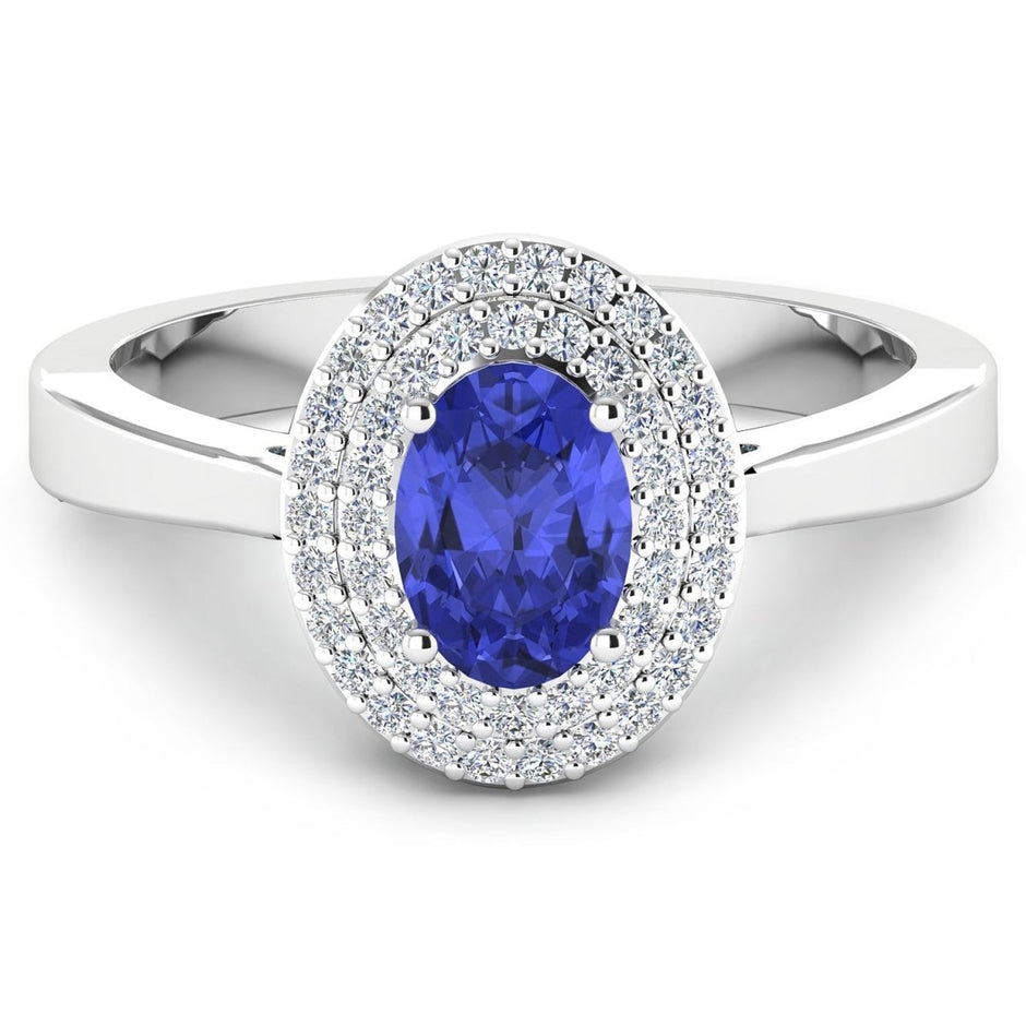 0.91 Carat Genuine Tanzanite and White Diamond 14K White Gold Ring - Rings - Custom Crafting Alliance, LLC