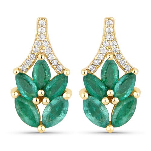 0.91 Carat Genuine Zambian Emerald and White Diamond 14K Yellow Gold Earrings - Earrings - Custom Crafting Alliance, LLC