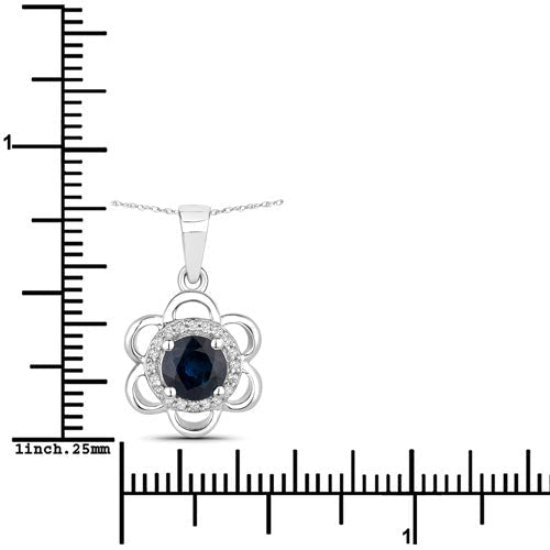 0.94 Carat Genuine Blue Sapphire and White Diamond 14K White Gold Pendant - Pendants - Custom Crafting Alliance, LLC