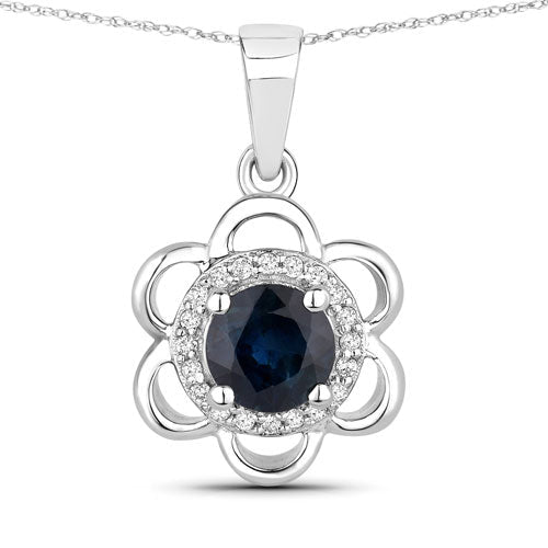 0.94 Carat Genuine Blue Sapphire and White Diamond 14K White Gold Pendant - Pendants - Custom Crafting Alliance, LLC