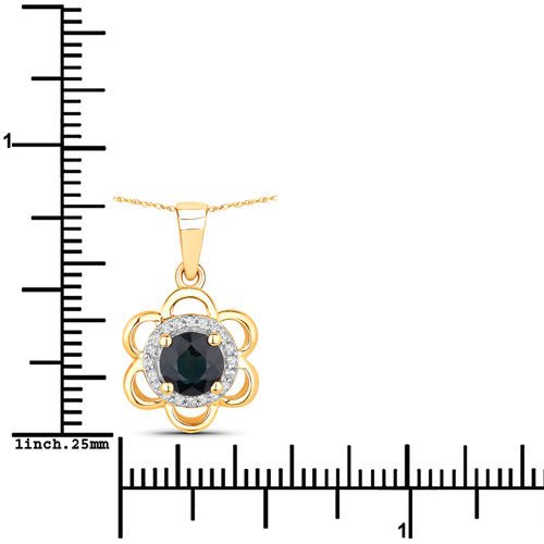 0.94 Carat Genuine Blue Sapphire and White Diamond 14K Yellow Gold Pendant - Pendants - Custom Crafting Alliance, LLC
