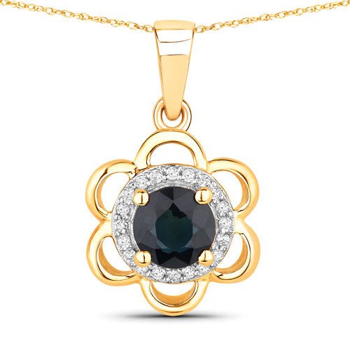 0.94 Carat Genuine Blue Sapphire and White Diamond 14K Yellow Gold Pendant - Pendants - Custom Crafting Alliance, LLC