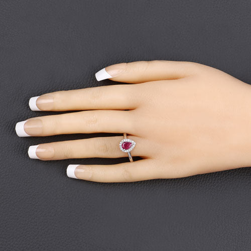 0.94 Carat Genuine Ruby and White Diamond 14K White Gold Ring - Rings - Custom Crafting Alliance, LLC