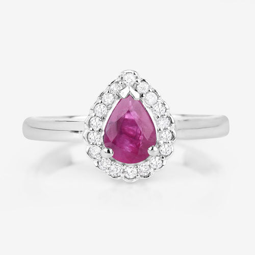 0.94 Carat Genuine Ruby and White Diamond 14K White Gold Ring - Rings - Custom Crafting Alliance, LLC