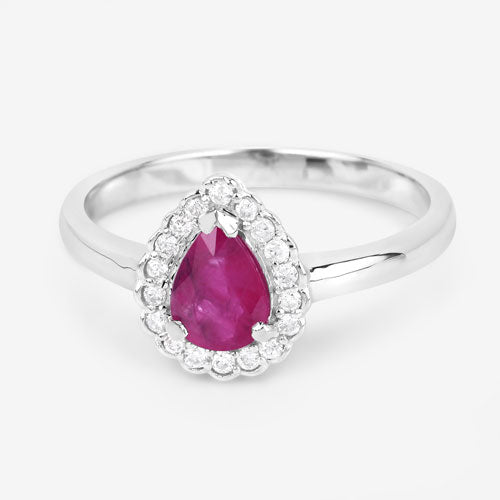 0.94 Carat Genuine Ruby and White Diamond 14K White Gold Ring - Rings - Custom Crafting Alliance, LLC