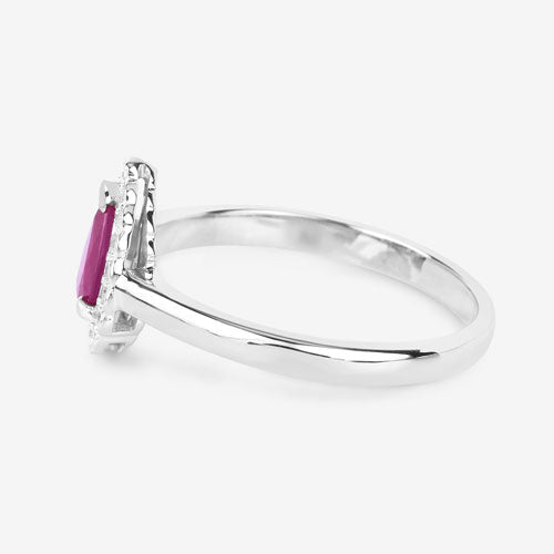 0.94 Carat Genuine Ruby and White Diamond 14K White Gold Ring - Rings - Custom Crafting Alliance, LLC