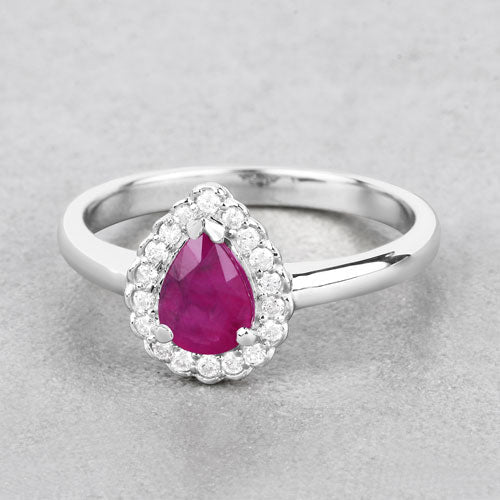 0.94 Carat Genuine Ruby and White Diamond 14K White Gold Ring - Rings - Custom Crafting Alliance, LLC