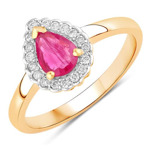 0.94 Carat Genuine Ruby and White Diamond 14K Yellow Gold Ring - Rings - Custom Crafting Alliance, LLC
