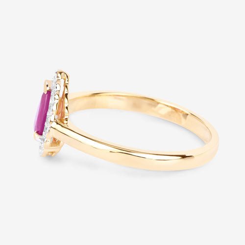 0.94 Carat Genuine Ruby and White Diamond 14K Yellow Gold Ring - Rings - Custom Crafting Alliance, LLC