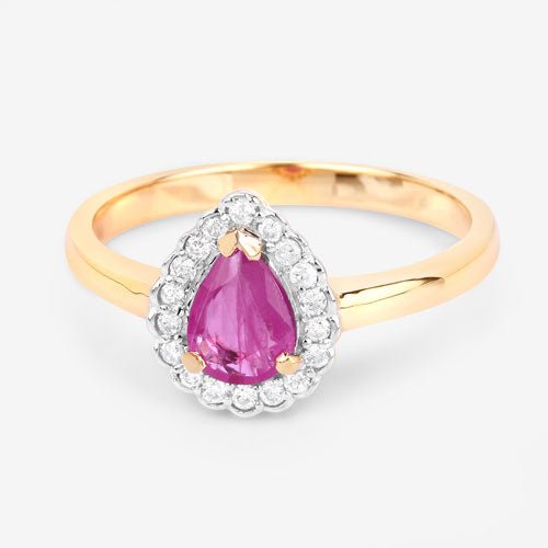 0.94 Carat Genuine Ruby and White Diamond 14K Yellow Gold Ring - Rings - Custom Crafting Alliance, LLC