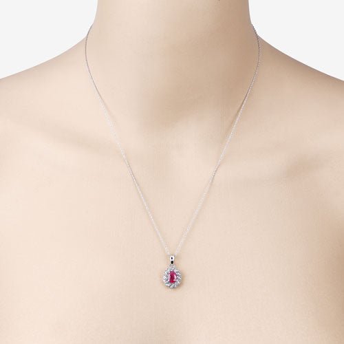 0.95 Carat Genuine Ruby and White Diamond 10K White Gold Pendant - Pendants - Custom Crafting Alliance, LLC