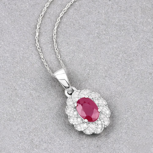 0.95 Carat Genuine Ruby and White Diamond 10K White Gold Pendant - Pendants - Custom Crafting Alliance, LLC