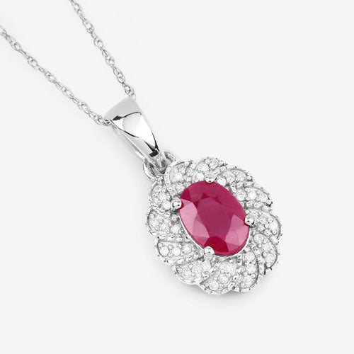 0.95 Carat Genuine Ruby and White Diamond 10K White Gold Pendant - Pendants - Custom Crafting Alliance, LLC