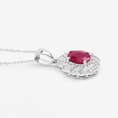 0.95 Carat Genuine Ruby and White Diamond 10K White Gold Pendant - Pendants - Custom Crafting Alliance, LLC