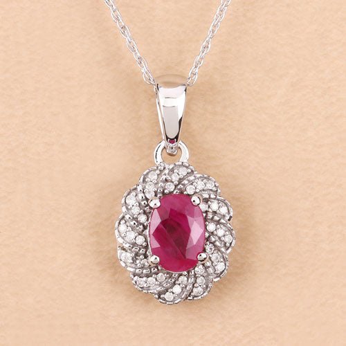 0.95 Carat Genuine Ruby and White Diamond 10K White Gold Pendant - Pendants - Custom Crafting Alliance, LLC