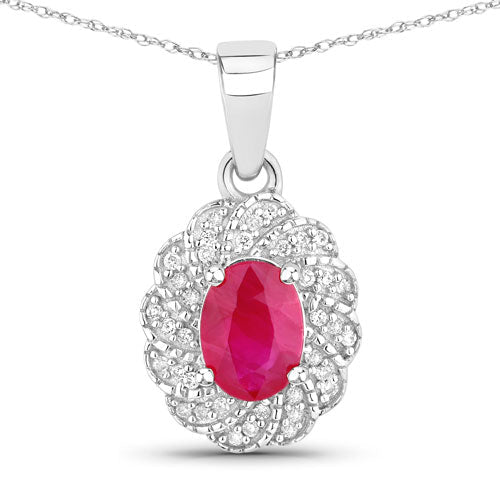 0.95 Carat Genuine Ruby and White Diamond 10K White Gold Pendant - Pendants - Custom Crafting Alliance, LLC