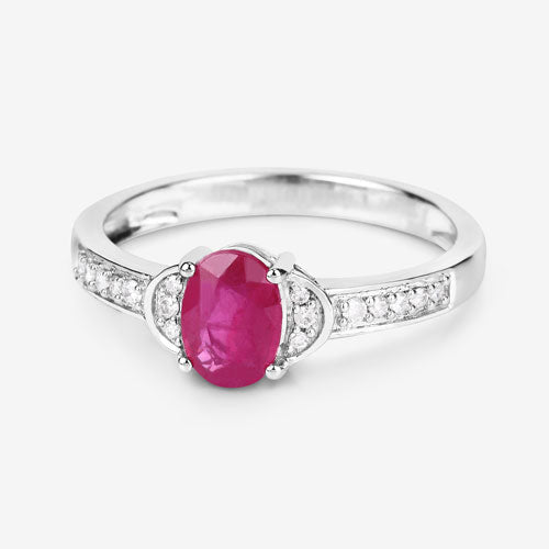 0.95 Carat Genuine Ruby and White Diamond 10K White Gold Ring - Rings - Custom Crafting Alliance, LLC