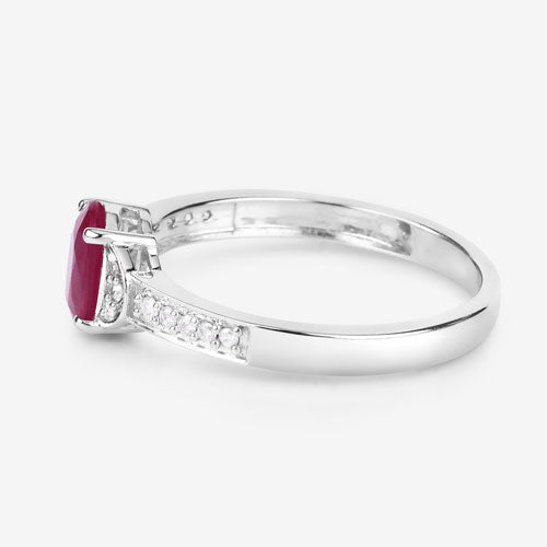 0.95 Carat Genuine Ruby and White Diamond 10K White Gold Ring - Rings - Custom Crafting Alliance, LLC