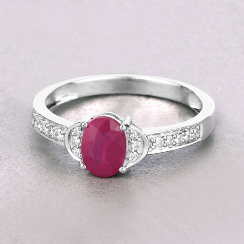 0.95 Carat Genuine Ruby and White Diamond 10K White Gold Ring - Rings - Custom Crafting Alliance, LLC