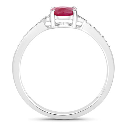 0.95 Carat Genuine Ruby and White Diamond 10K White Gold Ring - Rings - Custom Crafting Alliance, LLC