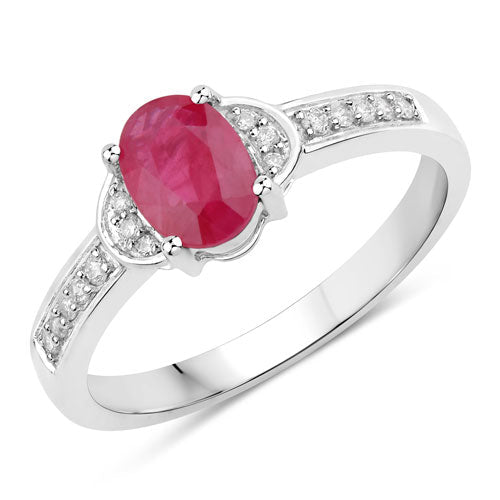 0.95 Carat Genuine Ruby and White Diamond 10K White Gold Ring - Rings - Custom Crafting Alliance, LLC