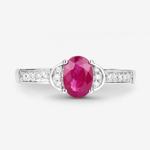 0.95 Carat Genuine Ruby and White Diamond 10K White Gold Ring - Rings - Custom Crafting Alliance, LLC