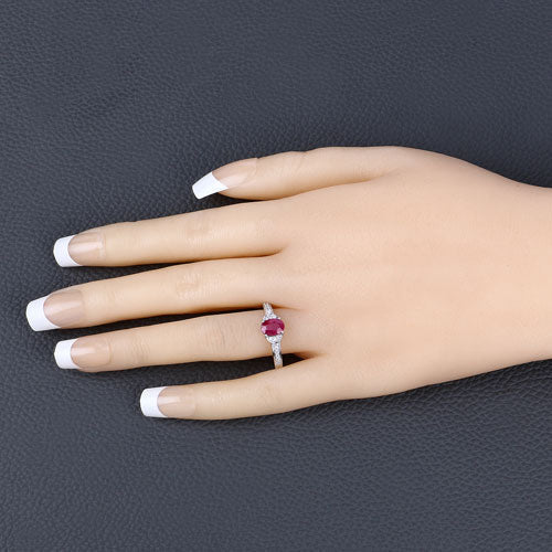 0.95 Carat Genuine Ruby and White Diamond 10K White Gold Ring - Rings - Custom Crafting Alliance, LLC