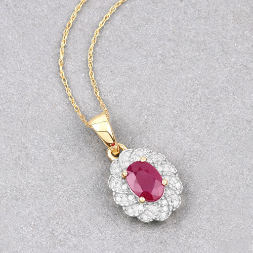 0.95 Carat Genuine Ruby and White Diamond 10K Yellow Gold Pendant - Pendants - Custom Crafting Alliance, LLC
