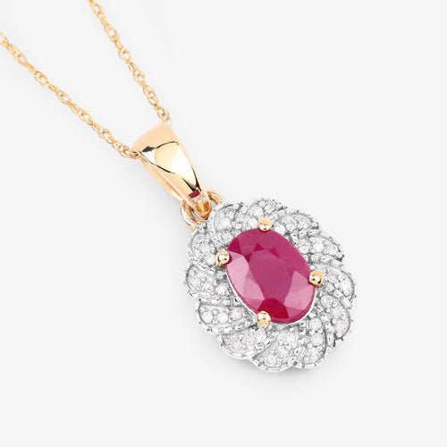 0.95 Carat Genuine Ruby and White Diamond 10K Yellow Gold Pendant - Pendants - Custom Crafting Alliance, LLC