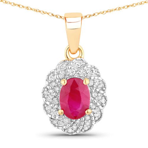 0.95 Carat Genuine Ruby and White Diamond 10K Yellow Gold Pendant - Pendants - Custom Crafting Alliance, LLC