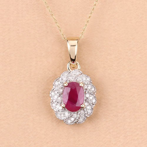 0.95 Carat Genuine Ruby and White Diamond 10K Yellow Gold Pendant - Pendants - Custom Crafting Alliance, LLC