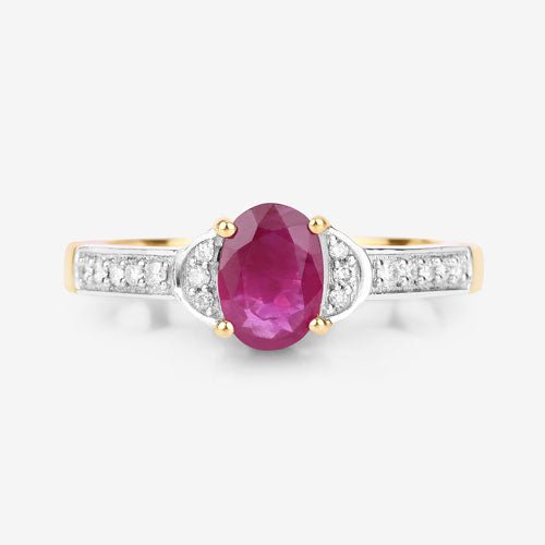 0.95 Carat Genuine Ruby and White Diamond 10K Yellow Gold Ring - Rings - Custom Crafting Alliance, LLC