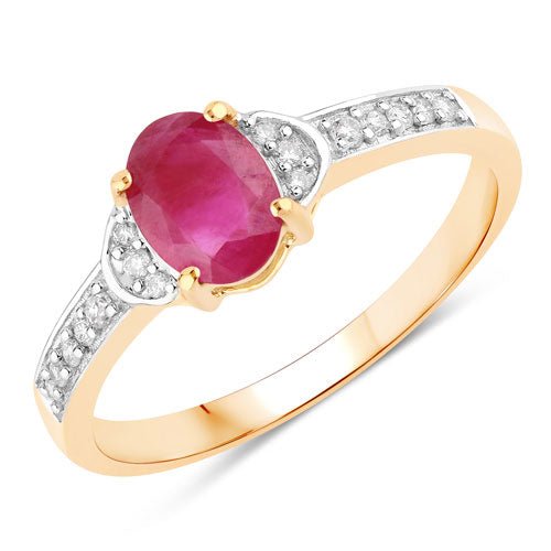 0.95 Carat Genuine Ruby and White Diamond 10K Yellow Gold Ring - Rings - Custom Crafting Alliance, LLC