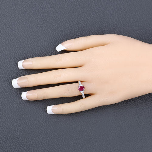 0.95 Carat Genuine Ruby and White Diamond 10K Yellow Gold Ring - Rings - Custom Crafting Alliance, LLC