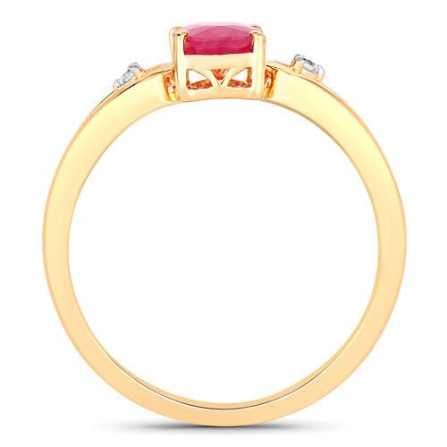 0.95 Carat Genuine Ruby and White Diamond 14K Yellow Gold Ring - Rings - Custom Crafting Alliance, LLC